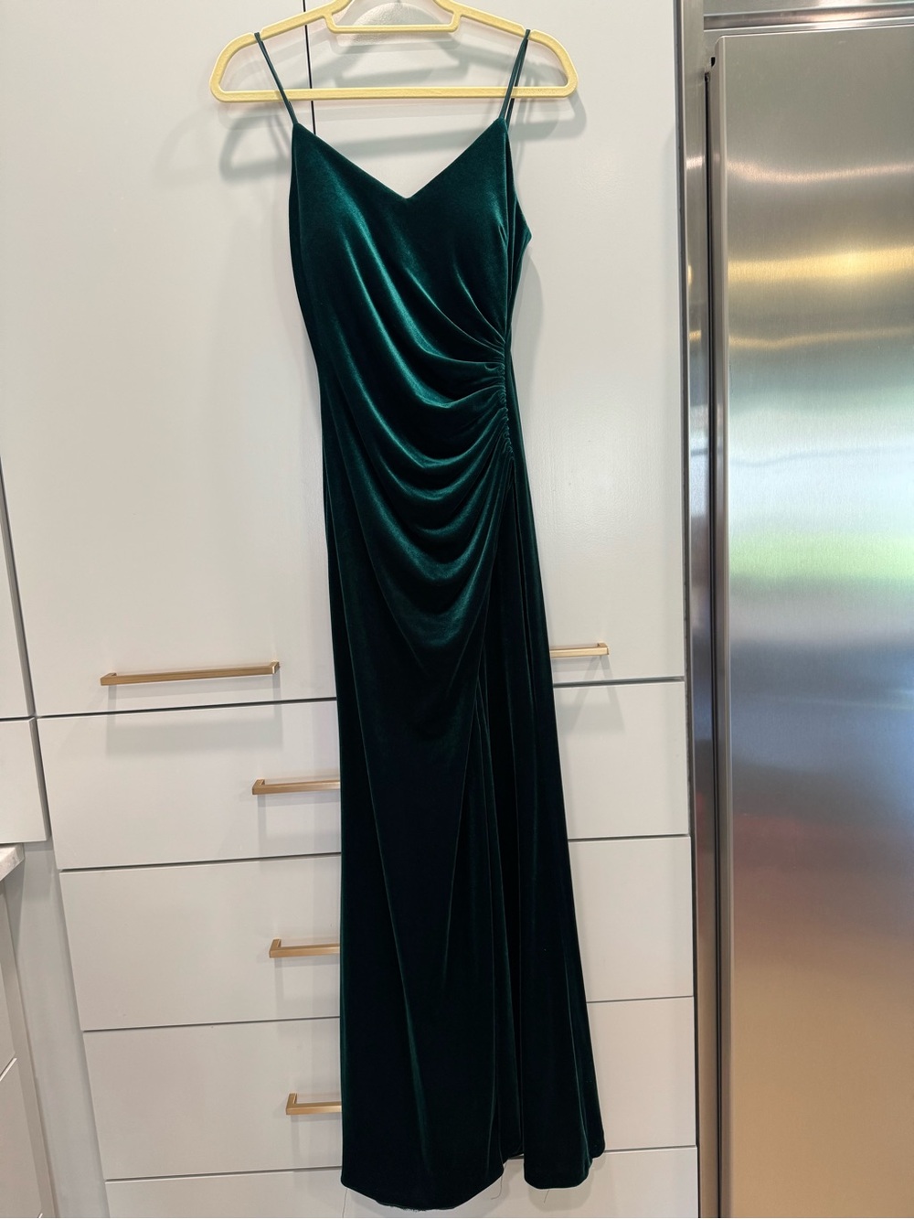 Vince Camuto Emerald Green Velvet Draped Slip Maxi Dress